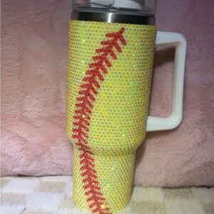 Yellow Rhinestone Baseball Tumbler